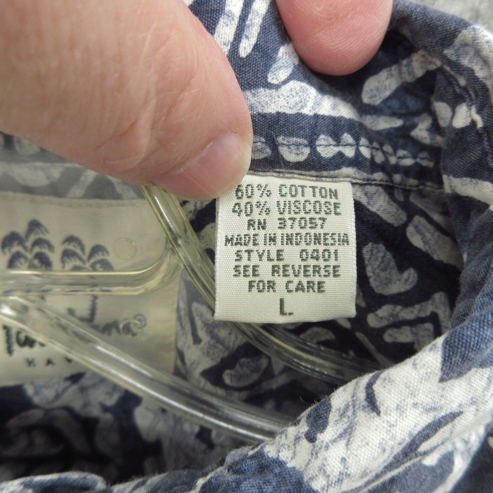 Pau Hana Men Button Up Hawaiian Shirt Size Large Blue Floral Cotton Short Sleeve - Picture 5 of 10